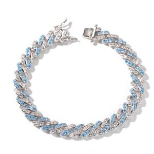 Silver blue cuban bracelet 7 inch